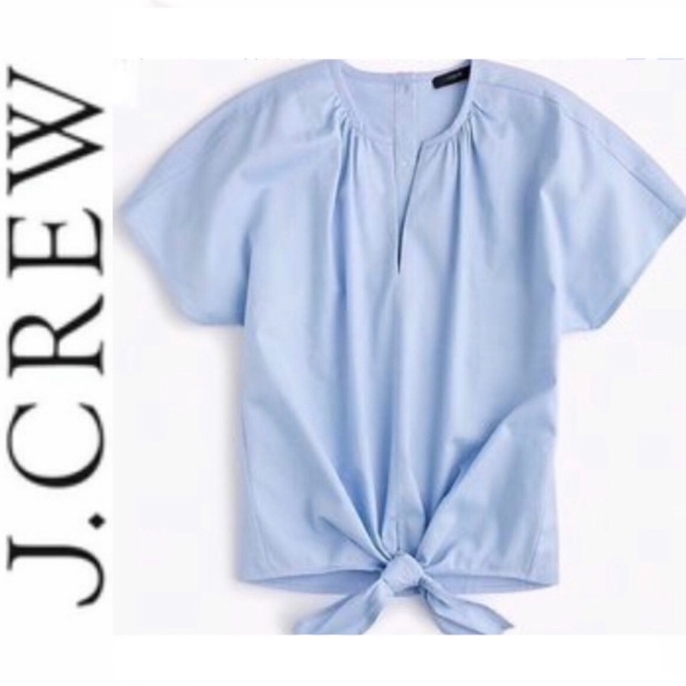 J. Crew Light Blue Tie-Front Short Sleeve Blouse